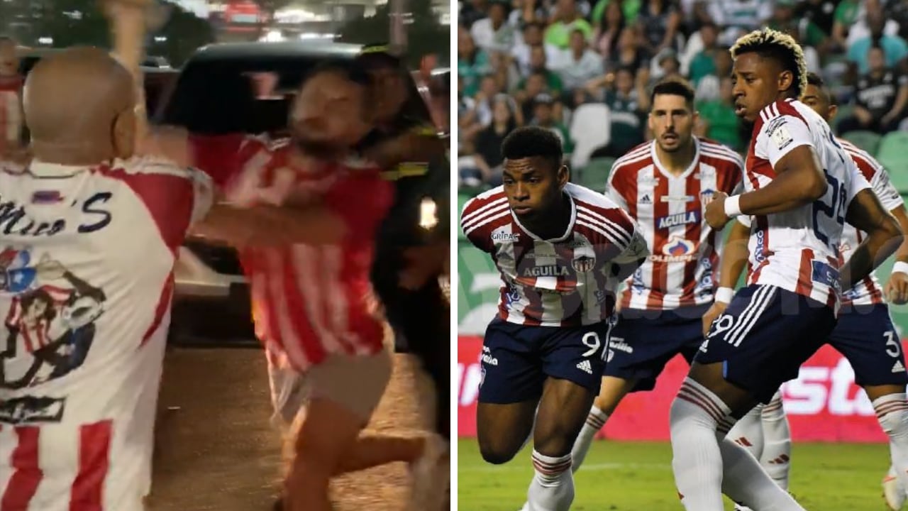 Dos seguidores de Junior se enfrentaron a las afueras del estadio.