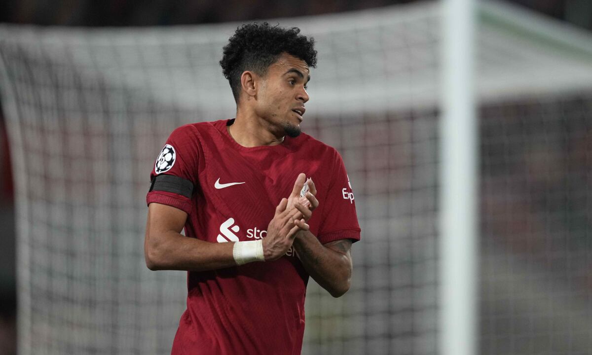 LIVERPOOL, ENGLAND - OCTOBER 04: Luis Diaz of Liverpool FC looks on during the UEFA Champions League group A match between Liverpool FC and Rangers FC at Anfield on October 4, 2022 in Liverpool, United Kingdom. (Photo by Getty Images/Ulrik Pedersen/DeFodi Images)