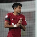 LIVERPOOL, ENGLAND - OCTOBER 04: Luis Diaz of Liverpool FC looks on during the UEFA Champions League group A match between Liverpool FC and Rangers FC at Anfield on October 4, 2022 in Liverpool, United Kingdom. (Photo by Ulrik Pedersen/DeFodi Images via Getty Images)