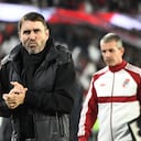 Eduardo Coudet, head coach of River Plate, enters the pitch before the match between River Plate and Independiente Santa Fe at Estadio Mas Monumental on August 26. (Photo by Federico Peretti/NurPhoto) (Photo by Federico Peretti / NurPhoto via AFP)