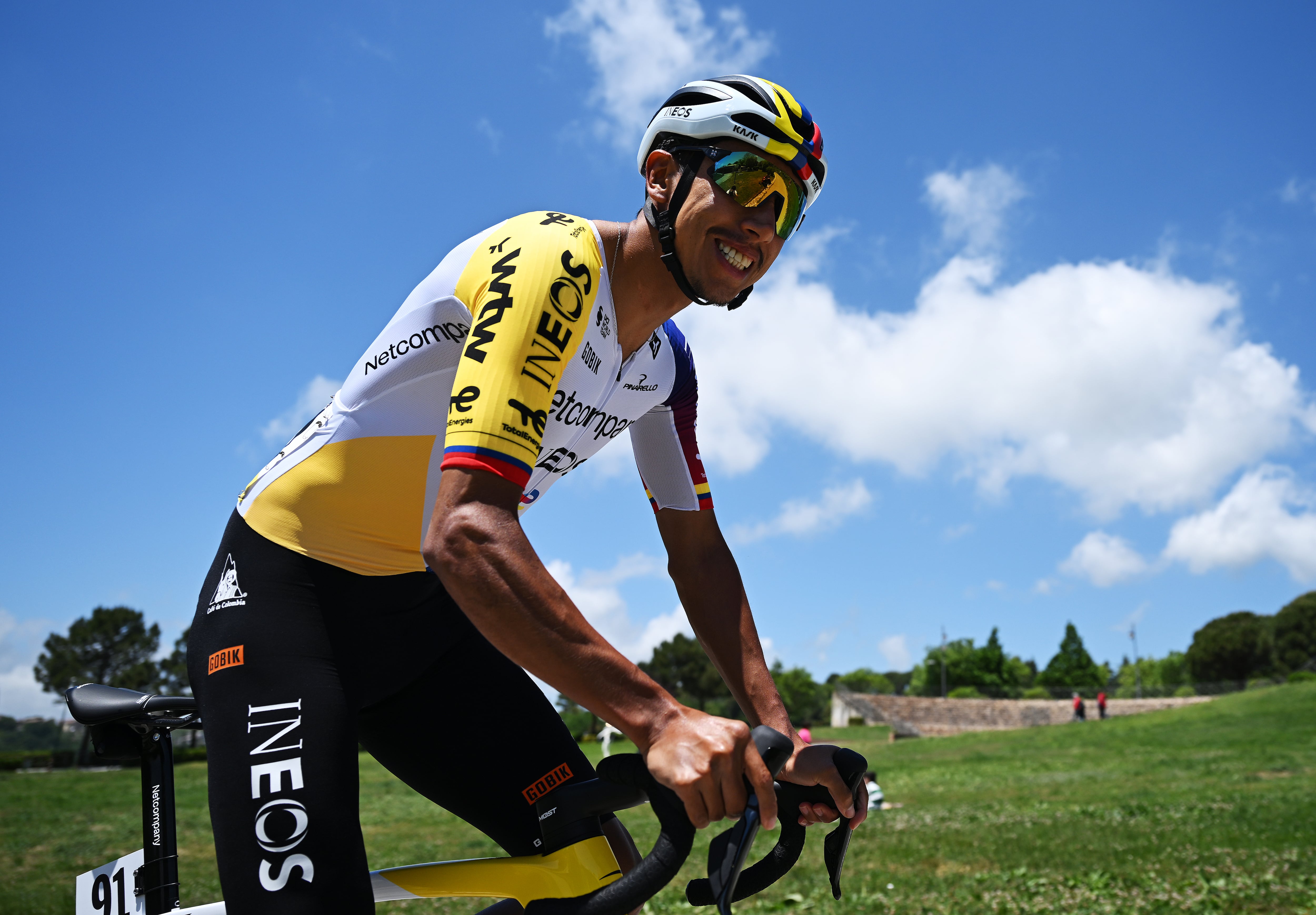 CATANZARO, ITALY - MAY 12: Egan Bernal of Colombia and Netcompany INEOS Cycling Team prior to the 109th Giro d'Italia 2026, Stage 4 a 138km stage from Catanzaro to Cosenza / #UCIWT / on May 12, 2026 in Catanzaro, Italy.  (Photo by Dario Belingheri/Getty Images)