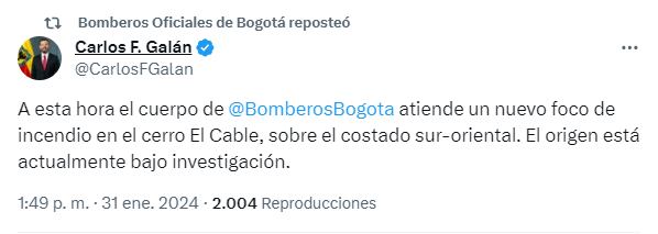 El alcalde Galán se pronunció ante el nuevo incendio.