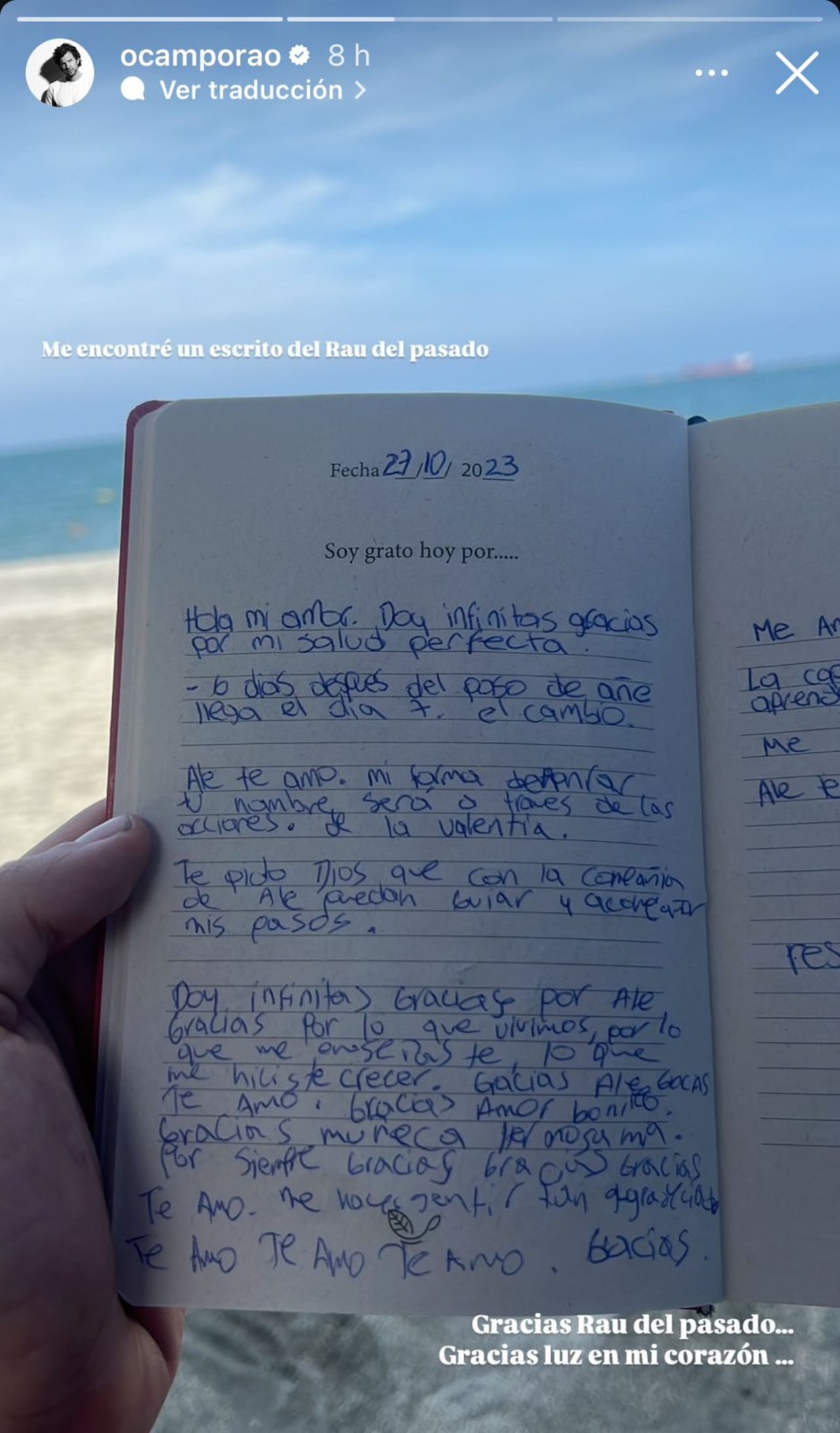 Raúl Ocampo publicó las emotivas palabras que le dedicó a Alejandra Villafañe luego de 7 días de su fallecimiento.