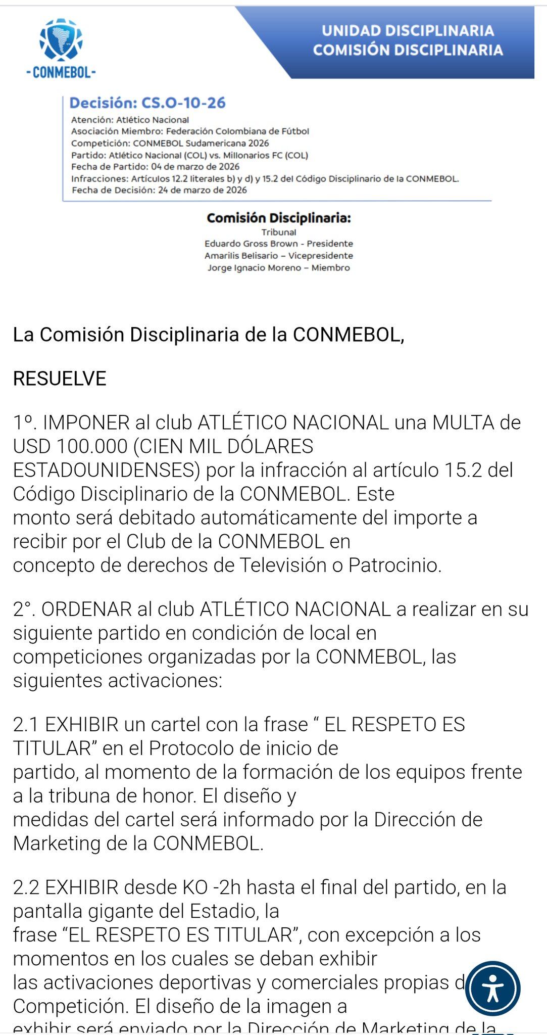 Resolución de la Conmebol.