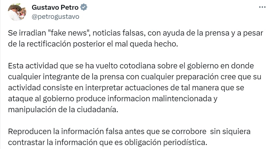 Gustavo Petro arremete nuevamente contra la prensa