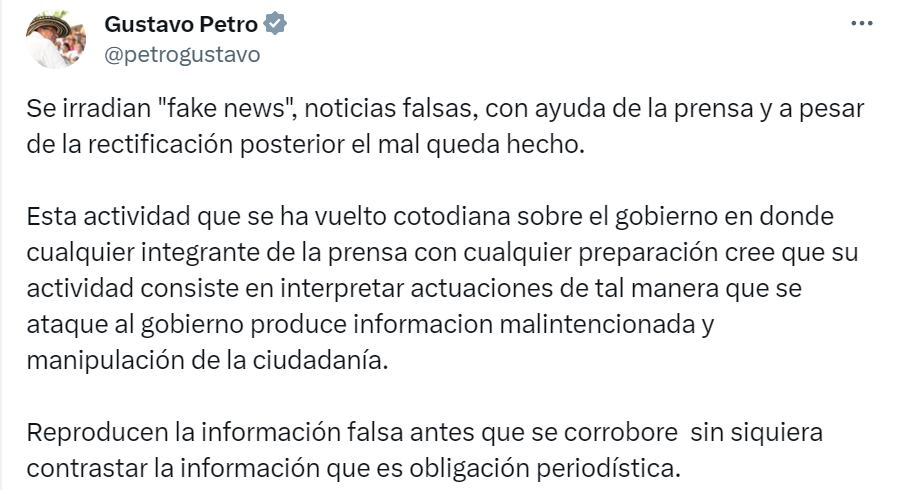 Gustavo Petro arremete nuevamente contra la prensa