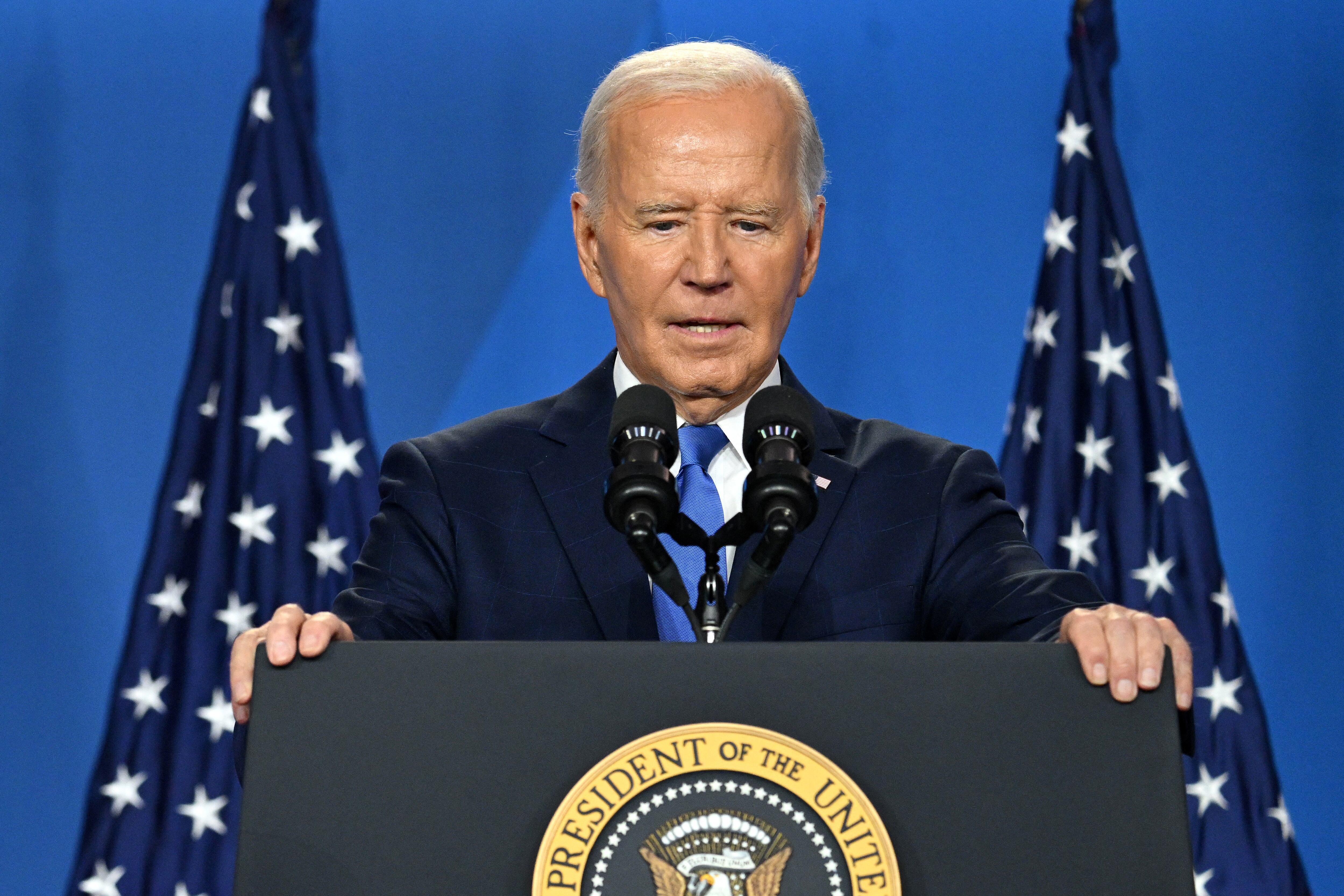 Joe Biden durante la conferencia de la OTAN