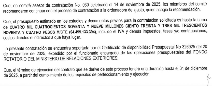 El Comité Asesor No 30, del 14 de noviembre, recomendó continuar con la contratación directa aunque había sido más de 80 empresas para que presentaran sus propuestas.