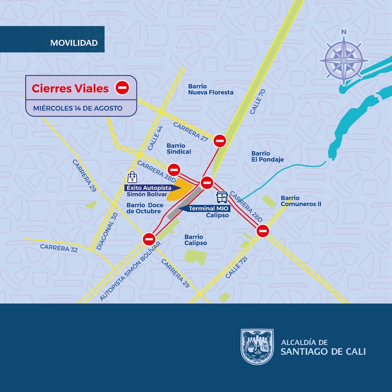 Cierres viales en Cali por trabajos de la Fiscalía