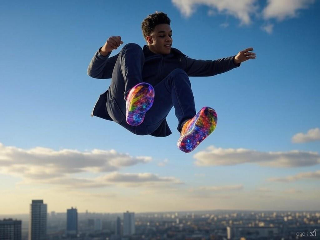 Según la IA, los zapatos para volar serán una realidad en el futuro, permitiendo a las personas surcar el aire con la ayuda de dispositivos propulsores integrados.