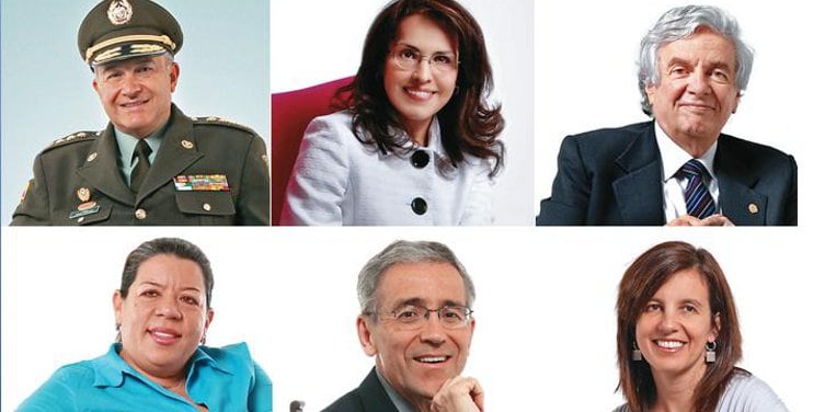 Arriba de izquierda a derecha: General Óscar Naranjo, Exdirector de la Policía Nacional. Viviane Morales, Exfiscal General de la Nación y Moisés Wasserman, Exrector de la Universidad Nacional.
Abajo de izquierda a derecha: Carmen Palencia, Líder de movimiento de víctimas.Francisco de Roux, Provincial de la Compañía de Jesús y Juanita León, Directora de La Silla Vacía.