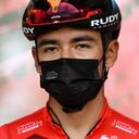 BALATONFURED, HUNGARY - MAY 08: (L-R) Santiago Buitrago Sanchez of Colombia and Mikel Landa Meana of Spain and Team Bahrain Victorious during the team presentation prior to the 105th Giro d'Italia 2022, Stage 3 a 201km stage from Kaposvár to Balatonfüred / #Giro / #WorldTour / on May 08, 2022 in Balatonfured, Hungary. (Photo by Stuart Franklin/Getty Images)