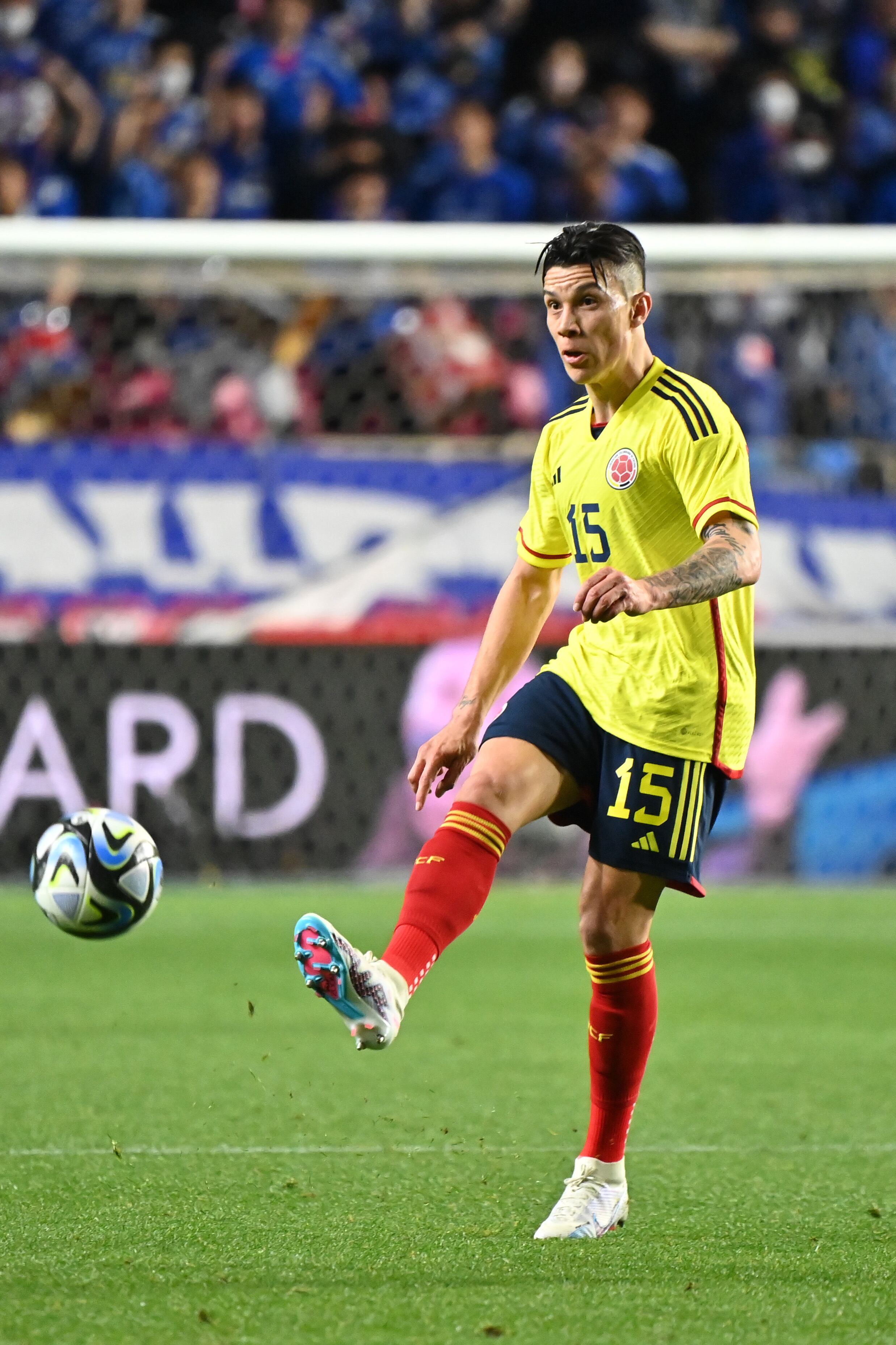 OSAKA, JAPAN - MARCH 28: Mateus Uribe of Colombia in action during the international friendly between Japan and Colombia at Yodoko Sakura Stadium on March 28, 2023 in Osaka, Japan. (Photo by Kenta Harada/Getty Images)