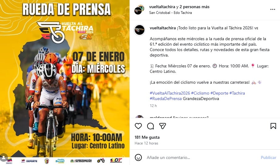 Pantallazo Instagram: @vueltaltachira