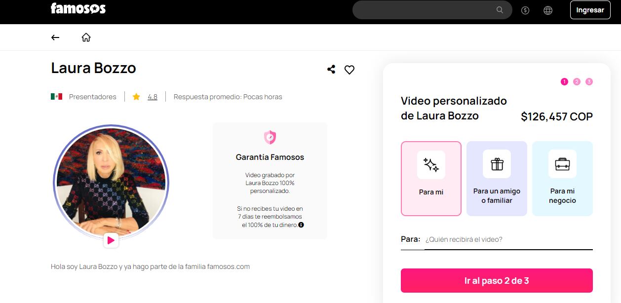 Perfil de Laura Bozzo en la plataforma Famosos.com