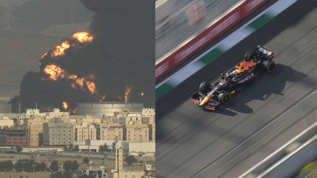 Incendió en medio del GP de GP de Arabia de F1. Foto: AP/Hassan Ammar