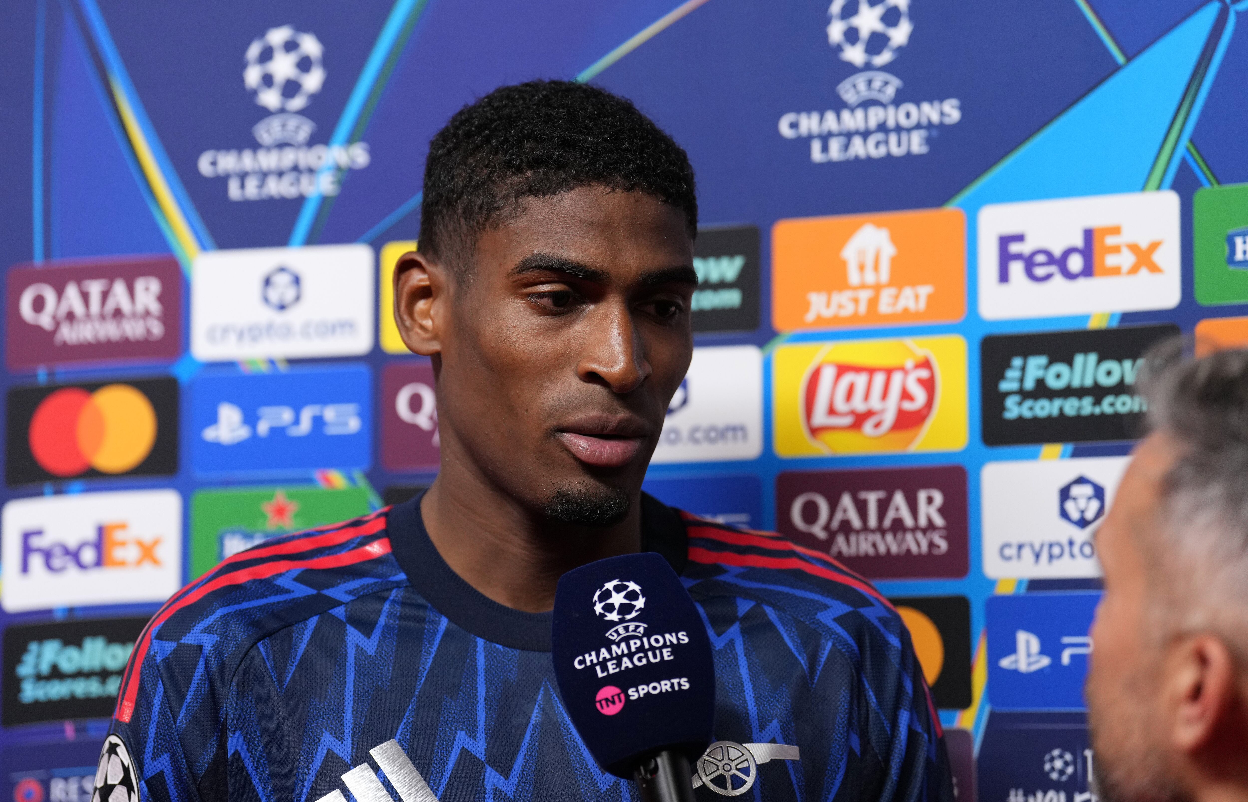 BILBAO, SPAIN - SEPTEMBER 16: Cristhian Mosquera of Arsenal speaks to the media after the team's victory in the UEFA Champions League 2025/26 League Phase MD1 match between Athletic Club and Arsenal FC at Estadio de San Mames on September 16, 2025 in Bilbao, Spain. (Photo by Juanma - UEFA/UEFA via Getty Images)