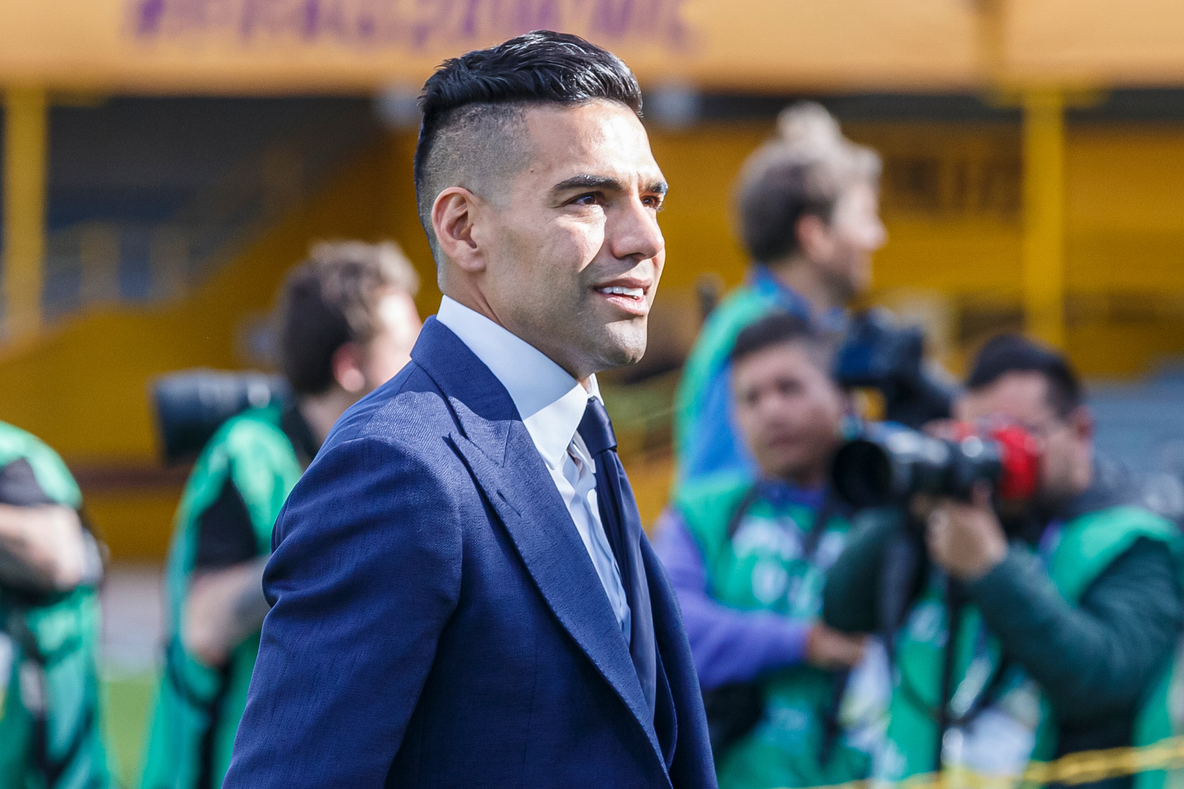 BOGOTA, COLOMBIA - SEPTEMBER 22: Colombian footballer Radamel Falcao leaves the pitch after placing the winner's trophy prior to the FIFA U-20 Women's World Cup Colombia 2024 Final match between Korea DPR and Japan at Estadio El Campin on September 22, 2024 in Bogota, Colombia. (Photo by Martín Fonseca/Eurasia Sport Images/Getty Images)