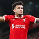 Luis Díaz celebrando su tanto contra el Luton, por la jornada 26 de la Premier League.