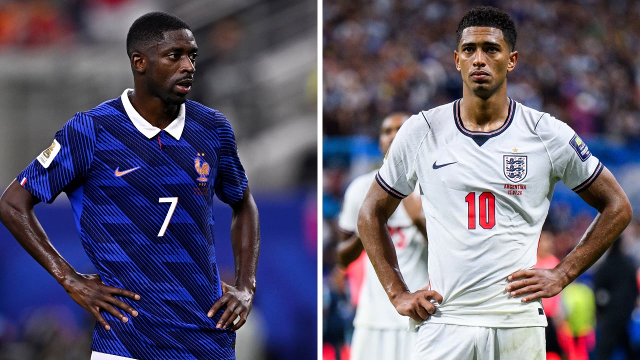 Ousmane Dembélé (izq.) y Jude Bellingham (der.), figuras con Francia e Inglaterra, respectivamente, para el partido por el tercer puesto del Mundial 2026.