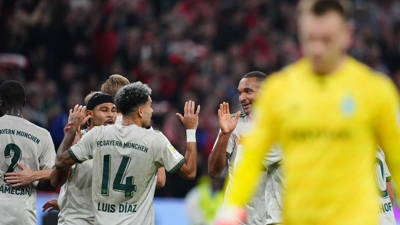 Luis Díaz (Bayern Munich) scores and celebrates his teams first goal during the 1.Bundesliga match between FC Bayern München and Werder Bremen at Allianz arena, Munich, Germany on September 26, 2025. (Photo by Ulrik Pedersen/NurPhoto via Getty Images)