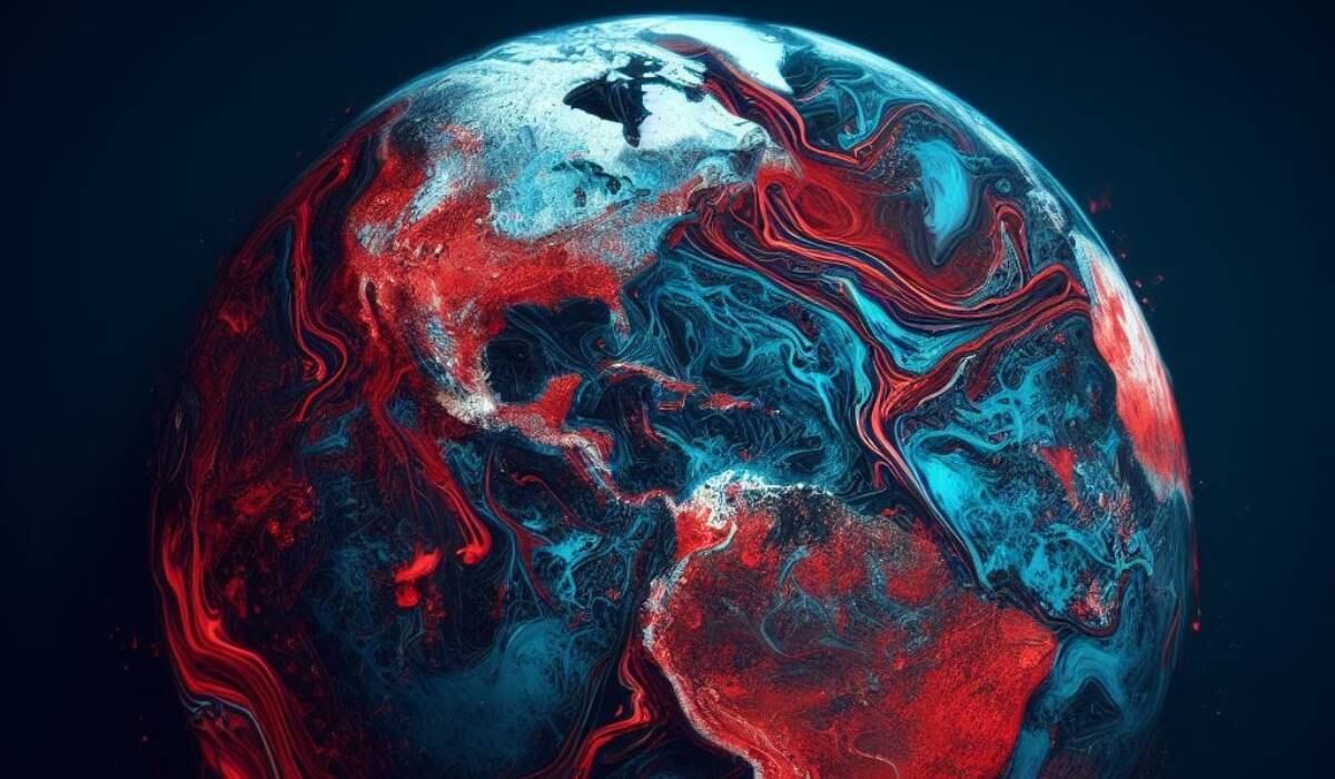 Ilustración creada con IA del planeta Tierra sangrando.