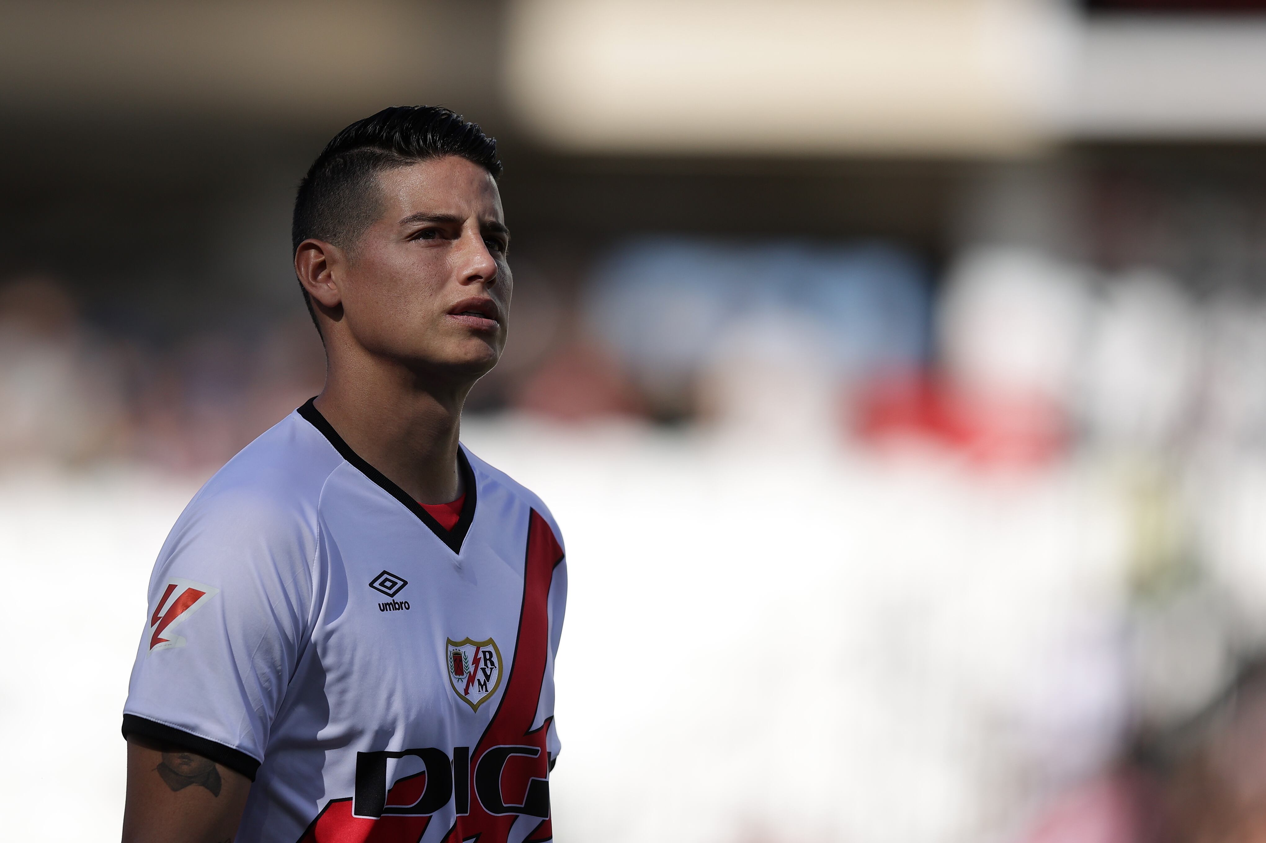 MADRID, SPAIN - SEPTEMBER 28: James Rodriguez of Rayo Vallecano de Madrid walks to the pitch prior to start during the LaLiga match between Rayo Vallecano and CD Leganes at Estadio de Vallecas on September 28, 2024 in Madrid, Spain. (Photo by Gonzalo Arroyo Moreno/Getty Images)