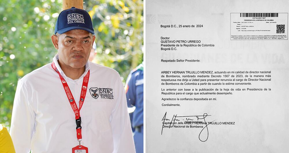   Esta es la carta de renuncia que presentó el capitán Arbey Trujillo a Gustavo Petro. 