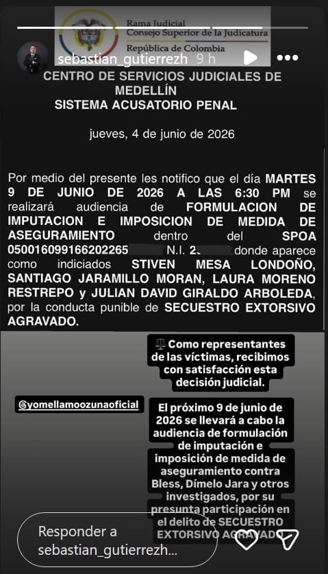 Audiencia de imputación con medida de aseguramiento al artista colombiano Blessd y a su representante, Dímelo Jara.