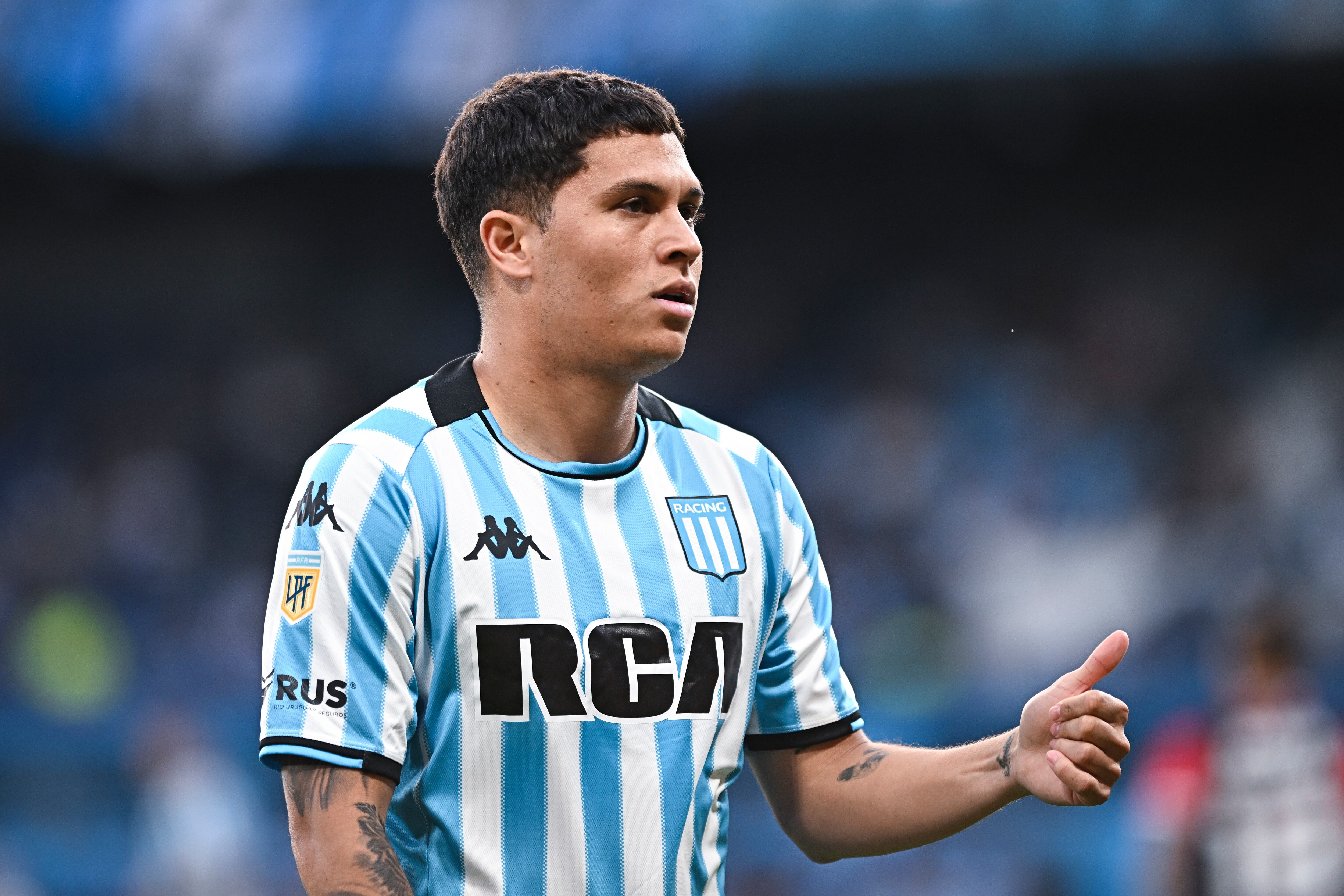 AVELLANEDA, ARGENTINA - NOVEMBER 3: Juan Fernando Quintero of Racing Club gestures during a Liga Profesional 2024 match between Racing Club and Instituto at Presidente Peron Stadium on November 3, 2024 in Avellaneda, Argentina. (Photo by Rodrigo Valle/Getty Images)