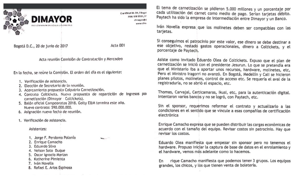 Acta de comisión y contratación de Mercadeo Dimayor
