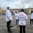 Personal de la Secretaría de Gobierno de Bogotá se alista para las marchas que vienen en la semana.