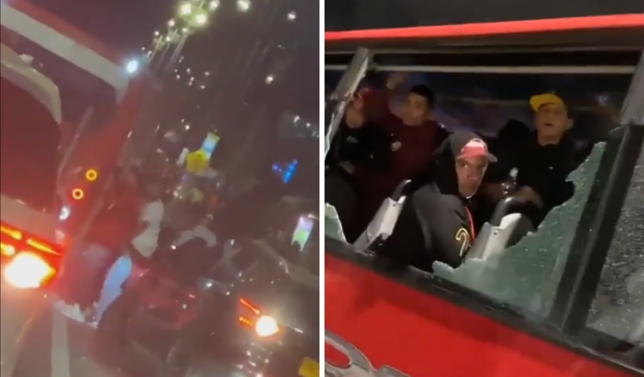 Hinchas de Santa Fe apedrearon bus de Universitario de Perú.