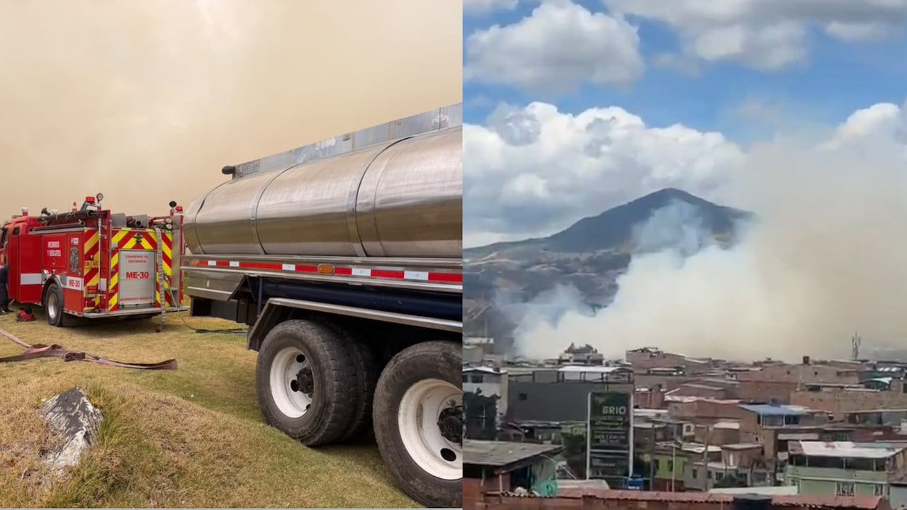 Bomberos y soldados trabajan para controlar el incendio registrado en la Escuela de Artillería.