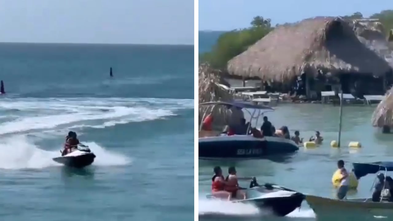 Momento del choque entre Jet Ski y bote en Cartagena / Montaje SEMANA
