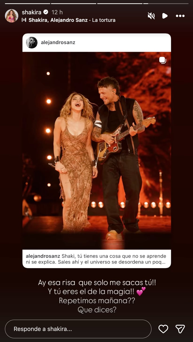 Shakira respondió dedicatoria de Alejandro Sanz luego de cantar con ella en su residencia de Madrid.