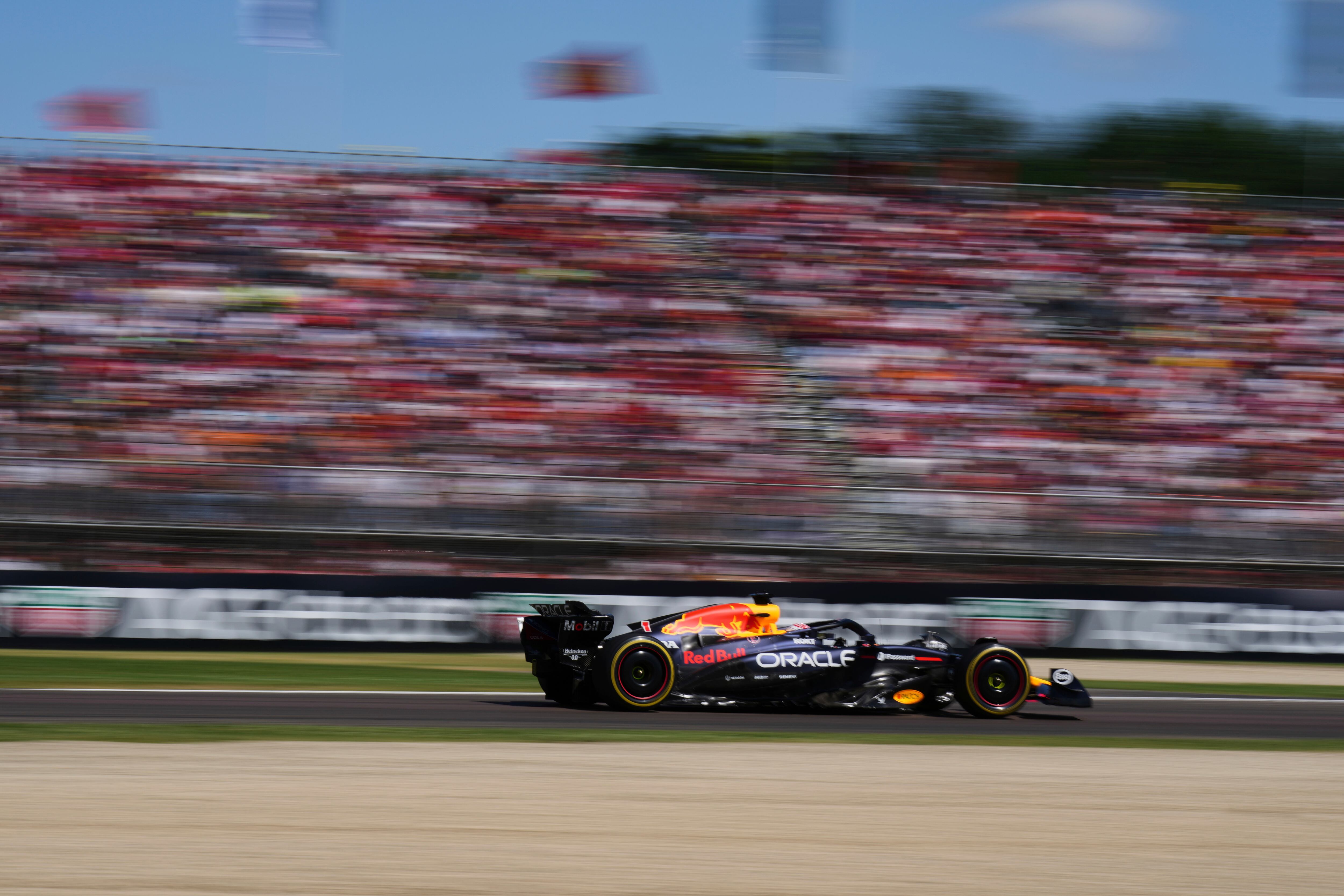 Red Bull driver Max Verstappen of the Netherlands in action during the Italy's Emilia Romagna Formula One Grand Prix, in Imola, Italy, Sunday, May 18, 2025. (AP Photo/Antonio Calanni)