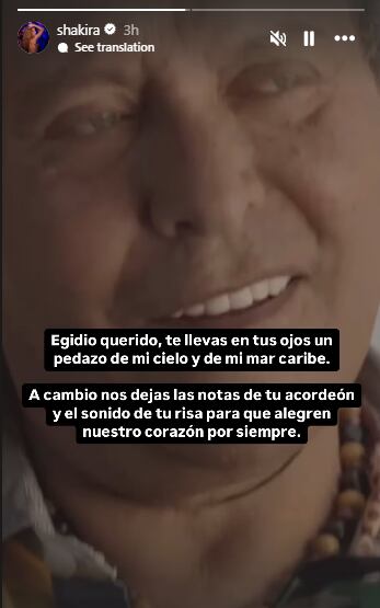 Shakira se pronunció y lamentó la muerte de Egidio Cuadrado