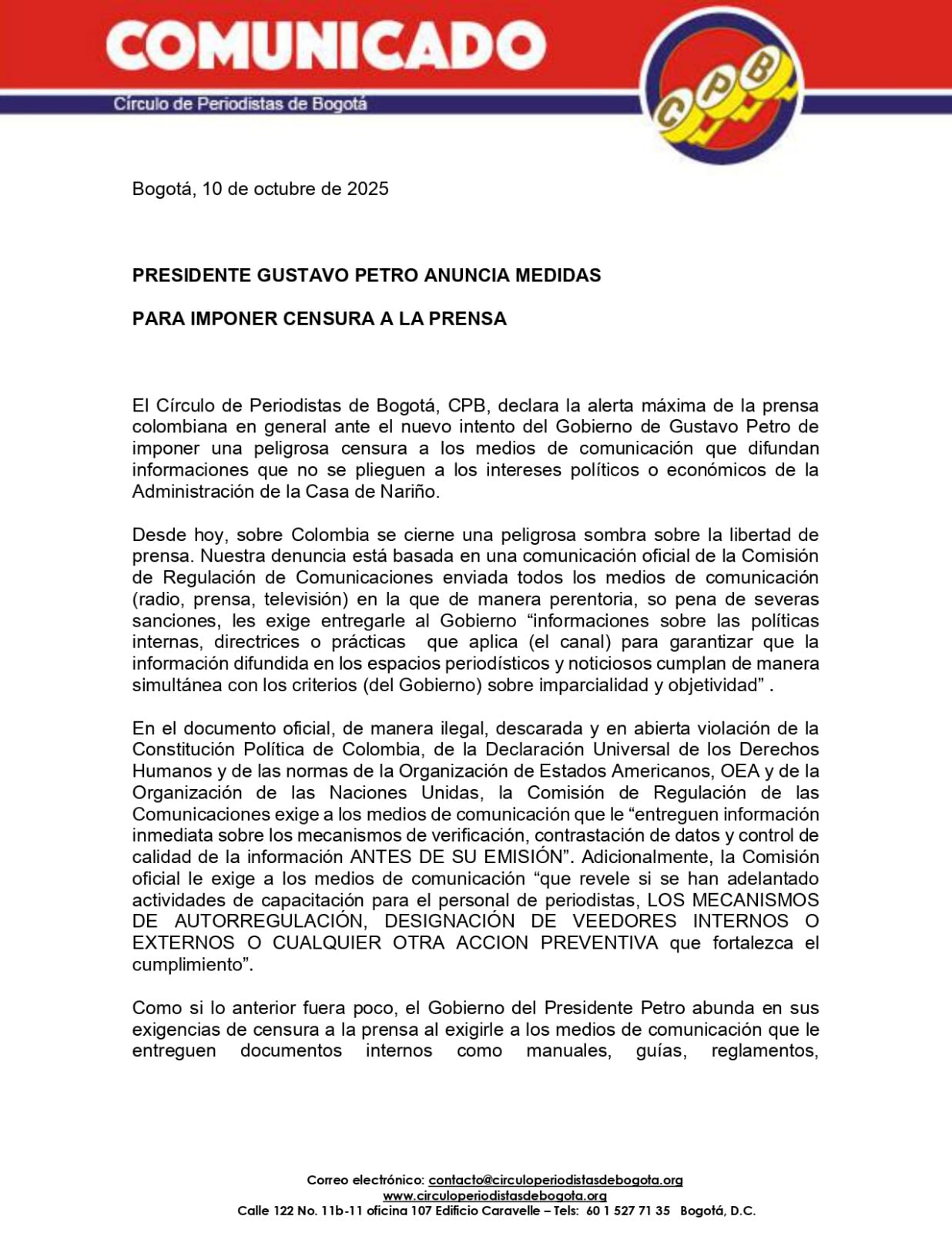 El CPB reclama que la petición afecta derechos consagrados en la Constitución