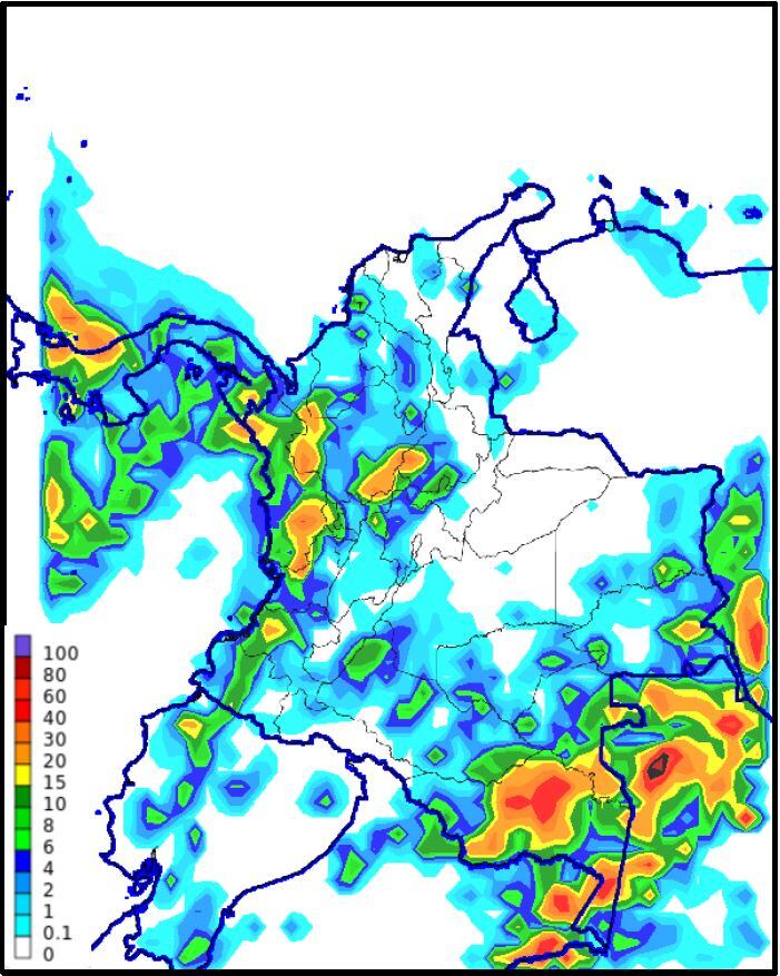 Pronóstico de precipitación acumulada en 24 horas, para el día miércoles 10 de abril de 2024.
