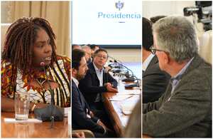 Francia Márquez, vicepresidenta de Colombia; Gustavo Petro, presidente de Colombia; y Augusto Rodríguez, director de la Unidad Nacional de Protección, en el consejo de ministros del 4 de febrero, en Bogotá