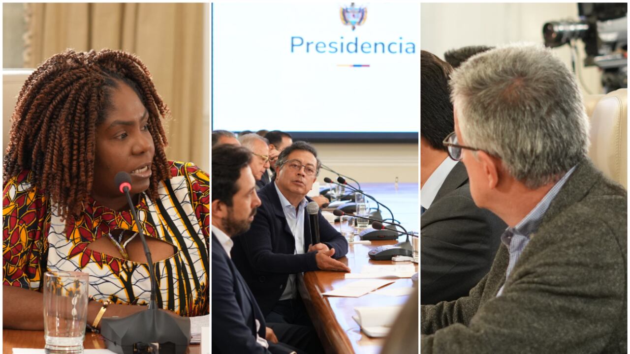 Francia Márquez, vicepresidenta de Colombia; Gustavo Petro, presidente de Colombia; y Augusto Rodríguez, director de la Unidad Nacional de Protección, en el consejo de ministros del 4 de febrero, en Bogotá