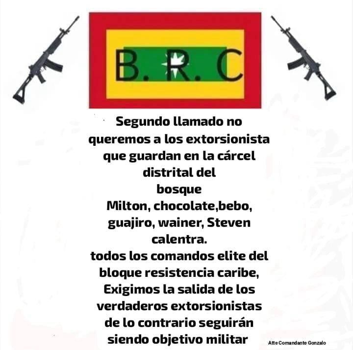 Este es el panfleto de Los Costeños o del Bloque Resistencia Caribe que circula en redes sociales.