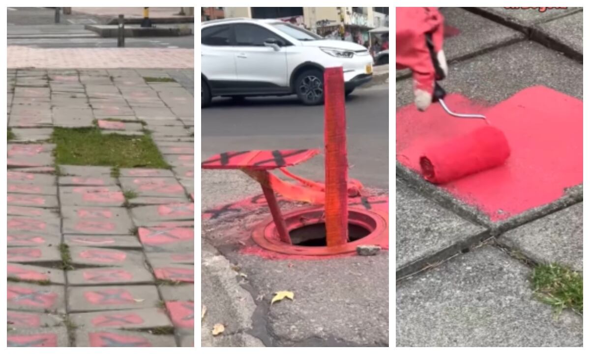 Movimiento empecemos en Bogotá se encarga de pintar las baldosas flojas y huecos en Bogotá