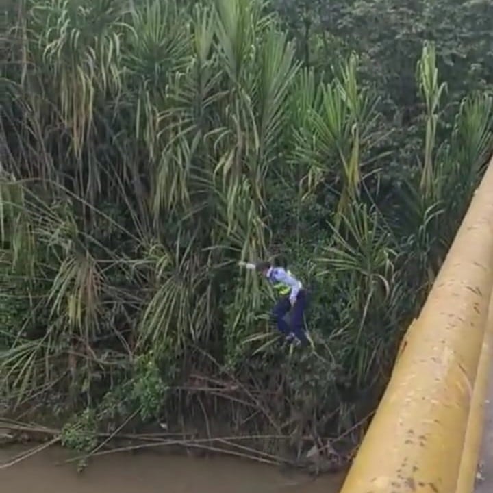Hombre se lanza al río Cauca en Cartago, Valle, para evitar recibir un comparendo y el policía de Tránsito saltó tras él.