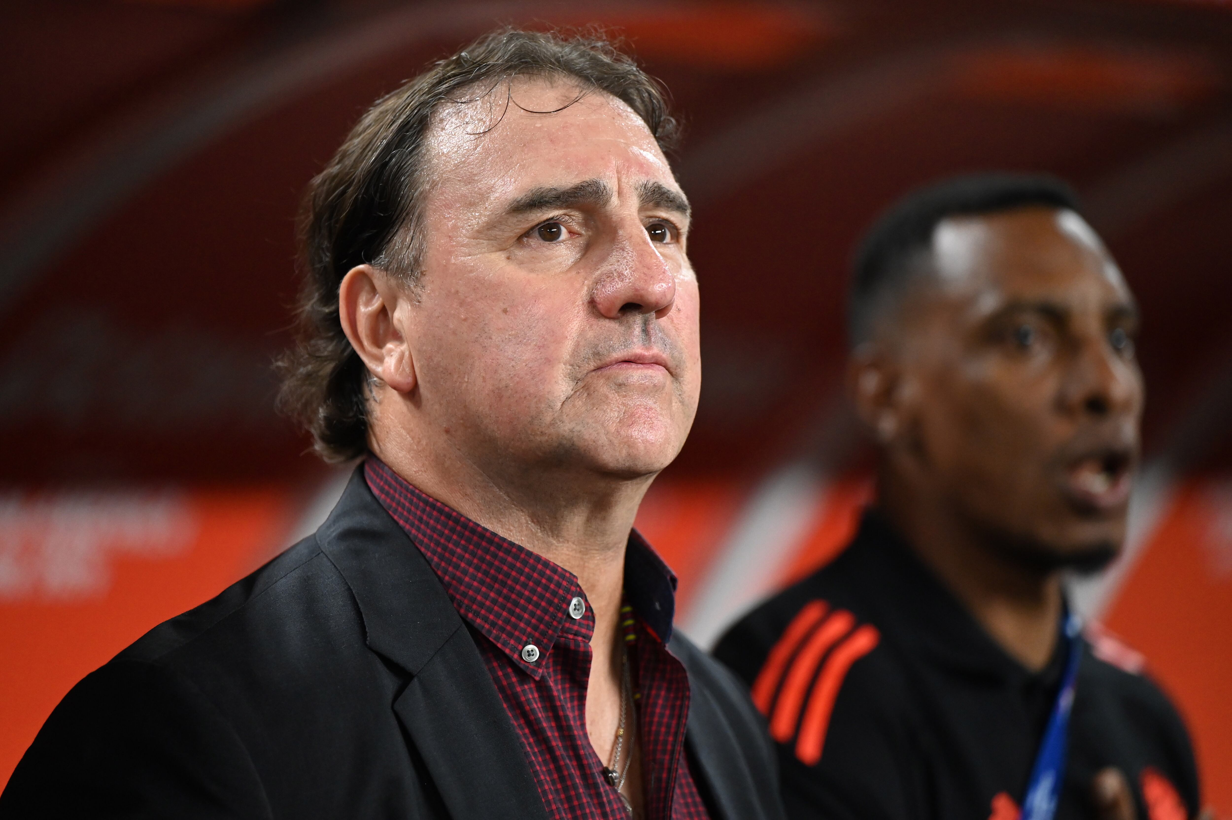 MIAMI GARDENS, FLORIDA - JULY 14: Colombia Head Coach Néstor Lorenzo getting into the field during CONMEBOL Copa America USA 2024 match between Argentina and Colombia at Hard Rock Stadium on July 14, 2024 in Miami Gardens, Florida. (Photo by Rodrigo Caillaud/Eurasia Sport Images/Getty Images)