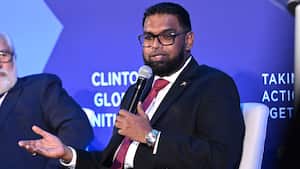 NEW YORK, NEW YORK - SEPTEMBER 19: Mohamed Irfaan Ali participates in the session "Accelerating the Transition to Renewable Energy: How to Scale Public-Private Partnerships" onstage during the Clinton Global Initiative September 2023 Meeting at New York Hilton Midtown on September 19, 2023 in New York City. (Photo by Noam Galai/Getty Images for Clinton Global Initiative)