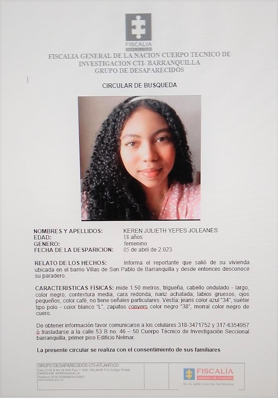 Circular de búsqueda Keren Yepes