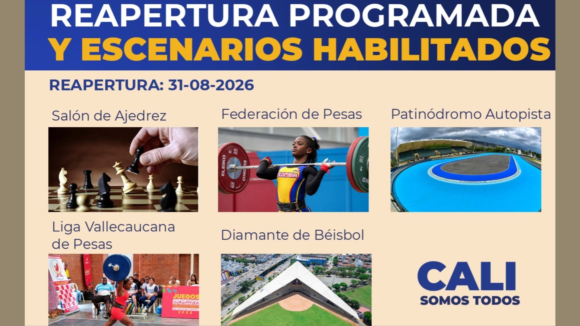 Escenarios deportivos de Cali habilitados para reabrir sus puertas y retomar progresivamente las actividades de los atletas tras las afectaciones ocasionadas por el sismo.