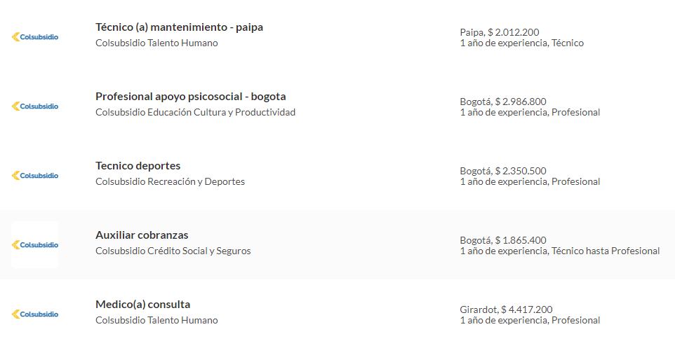 Conozca estas y otras ofertas que ofrece Colsubsidio a través de: https://www.semana.com/empleos/